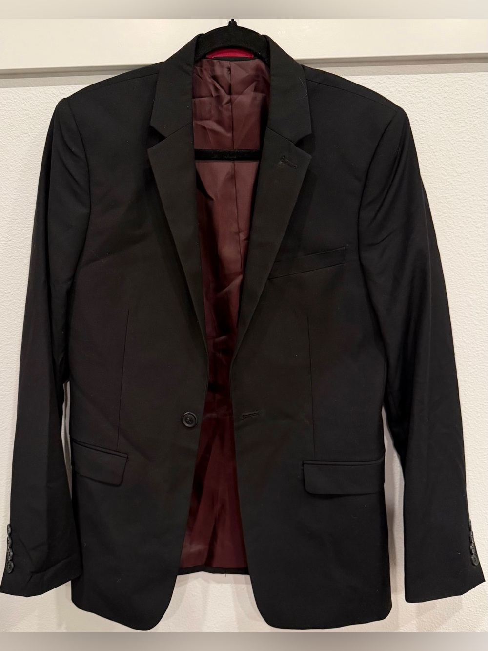 Topman Black Suit Blazer with Burgundy Lining